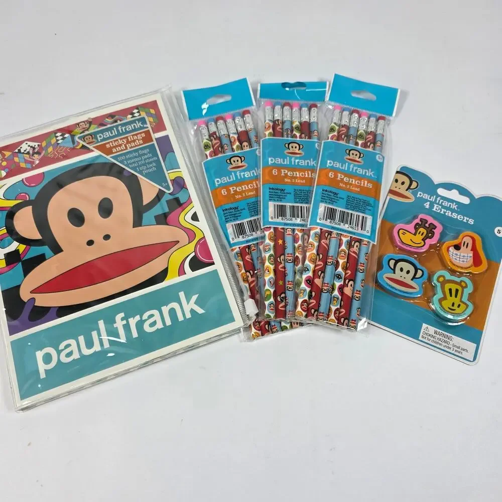 Paul Frank Stationery Set NEW Pencils Erasers Sticky Notes Julius Monkey Lot